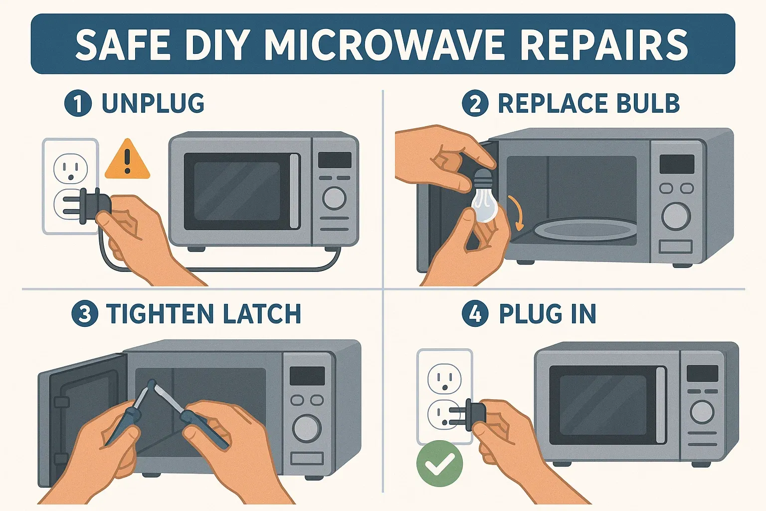  Infographic of safe DIY microwave repair tasks.