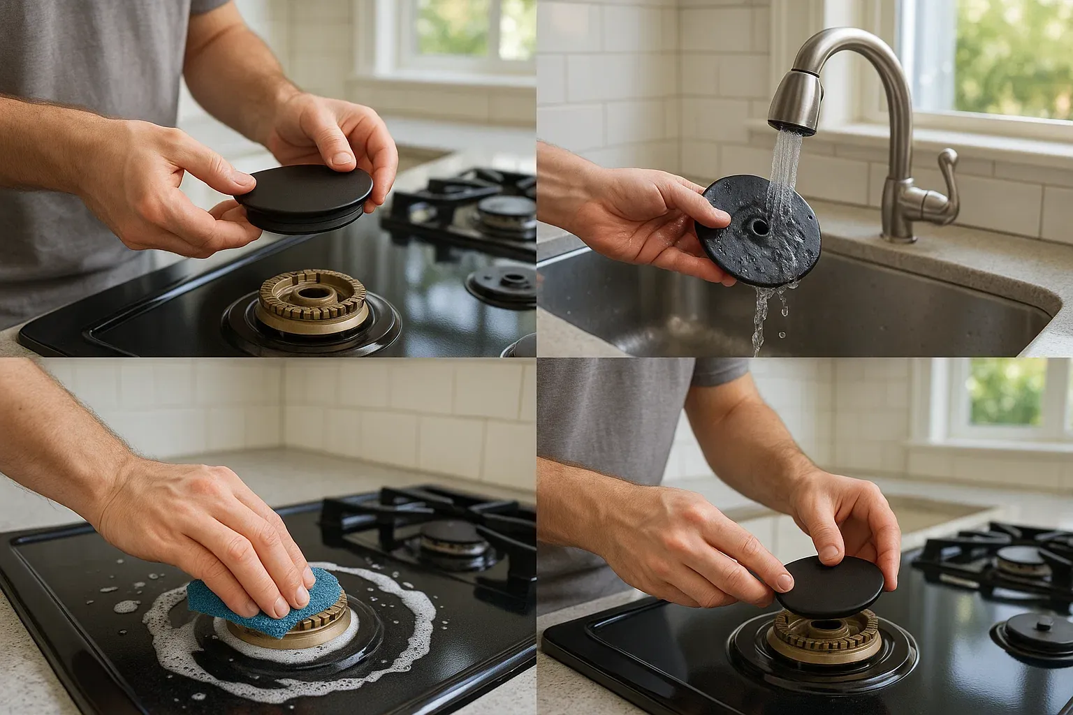 Troubleshooting process for fixing orange flame on gas stove.
