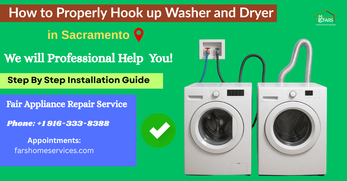 Infographic with washer dryer hookup steps for Sacramento homes near Elk Grove