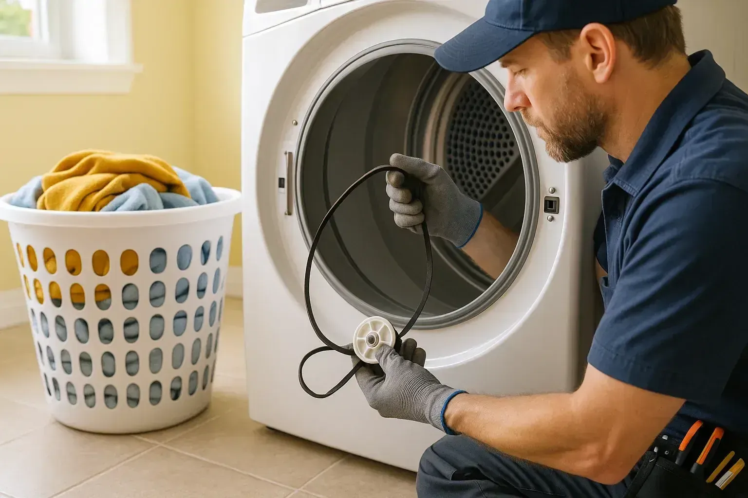 An dryer repair technician is checking why dryer is not turning on