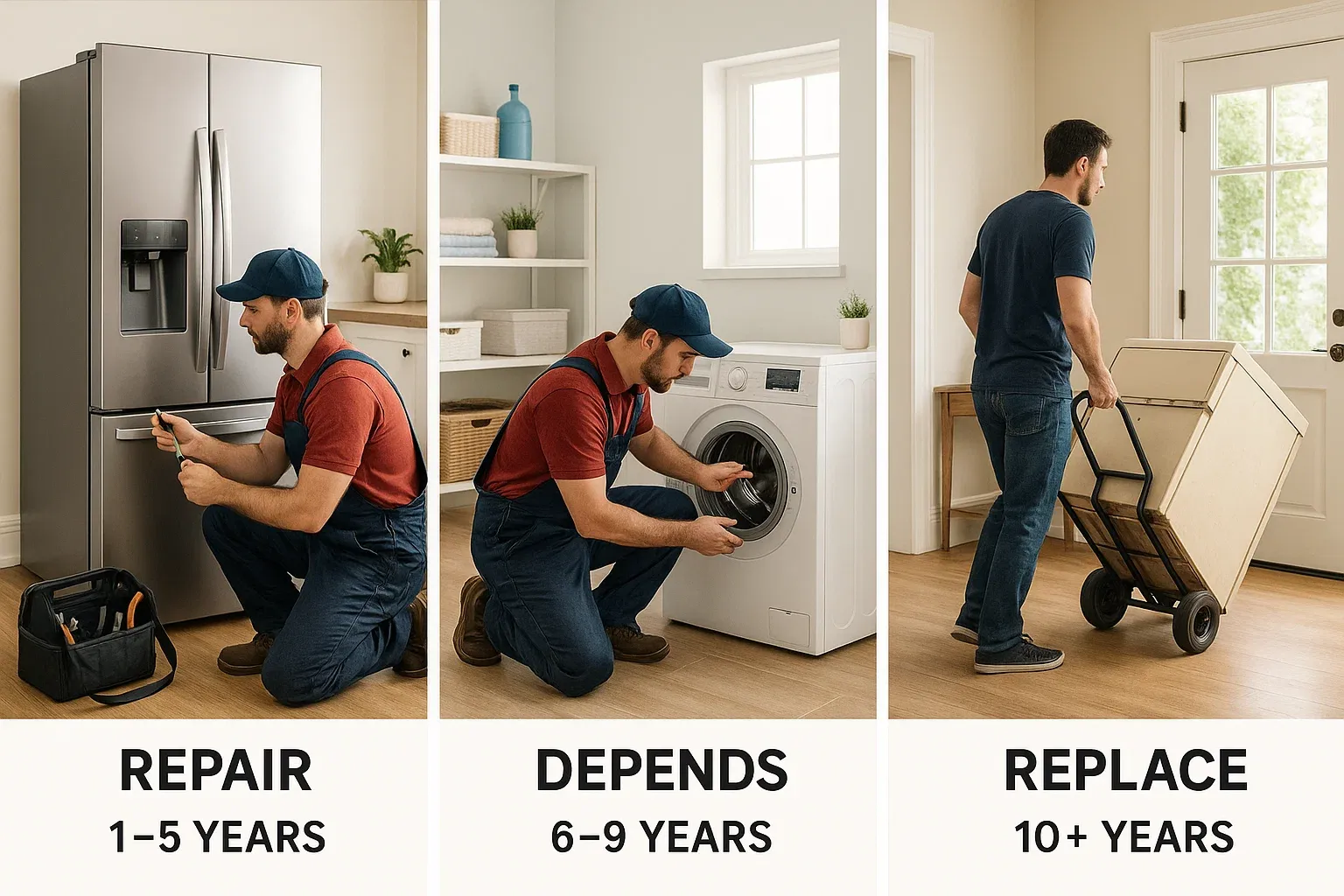 Repair vs replace appliances Sacramento – guide showing when to repair younger appliances and replace older ones