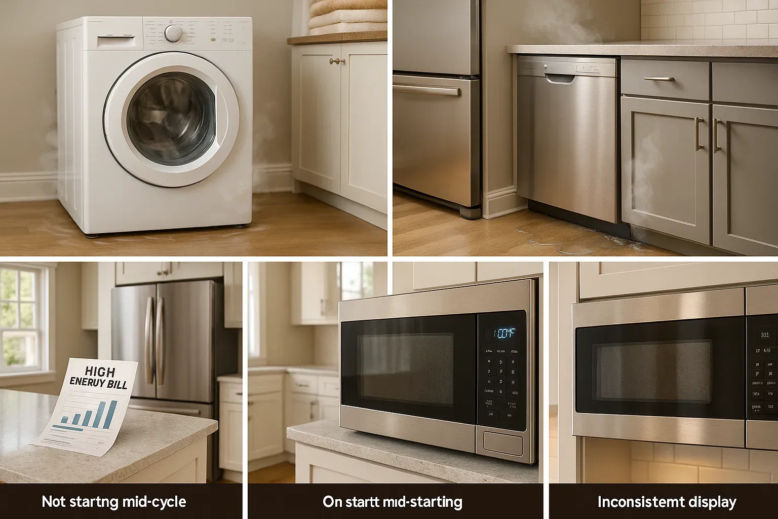 Signs your appliance needs repair Sacramento – unusual noises, leaks, higher energy bills, won’t start, control panel glitches
