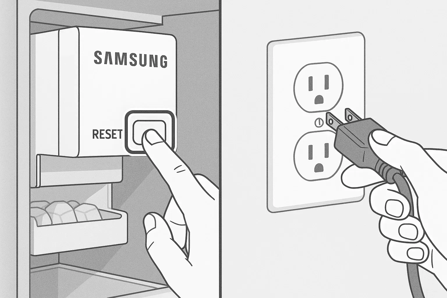 Samsung refrigerator ice maker reset – pressing reset button and unplugging fridge for troubleshooting