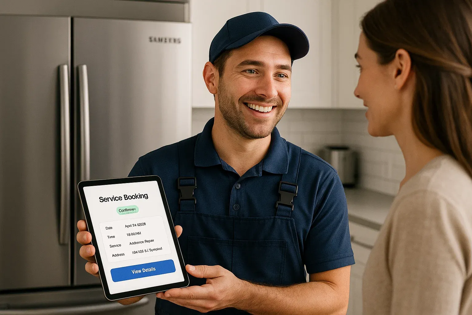 Samsung refrigerator ice maker help – professional appliance repair technician assisting homeowner in Sacramento