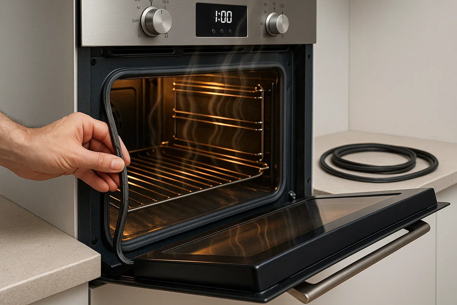 Oven door not sealing correctly – inspecting and replacing worn gasket in Sacramento kitchen