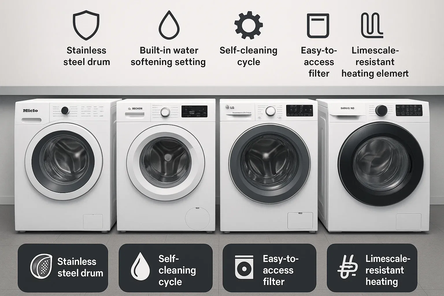 Best washing machines for hard water in Sacramento – stainless steel drum, self-cleaning cycles, water softening technology