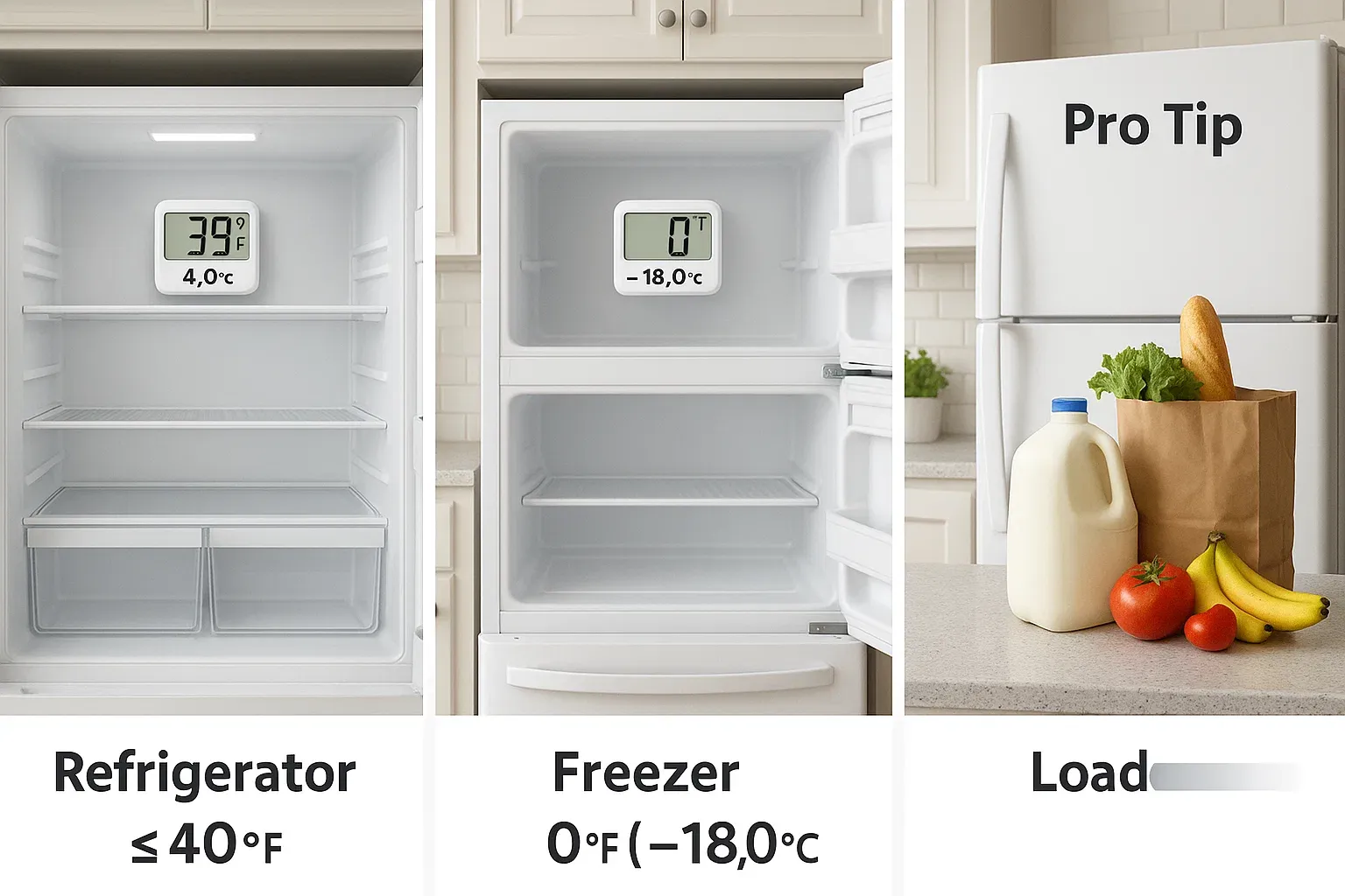 Refrigerator temperature targets Sacramento – fridge ≤ 40°F and freezer 0°F before loading food to prevent spoilage