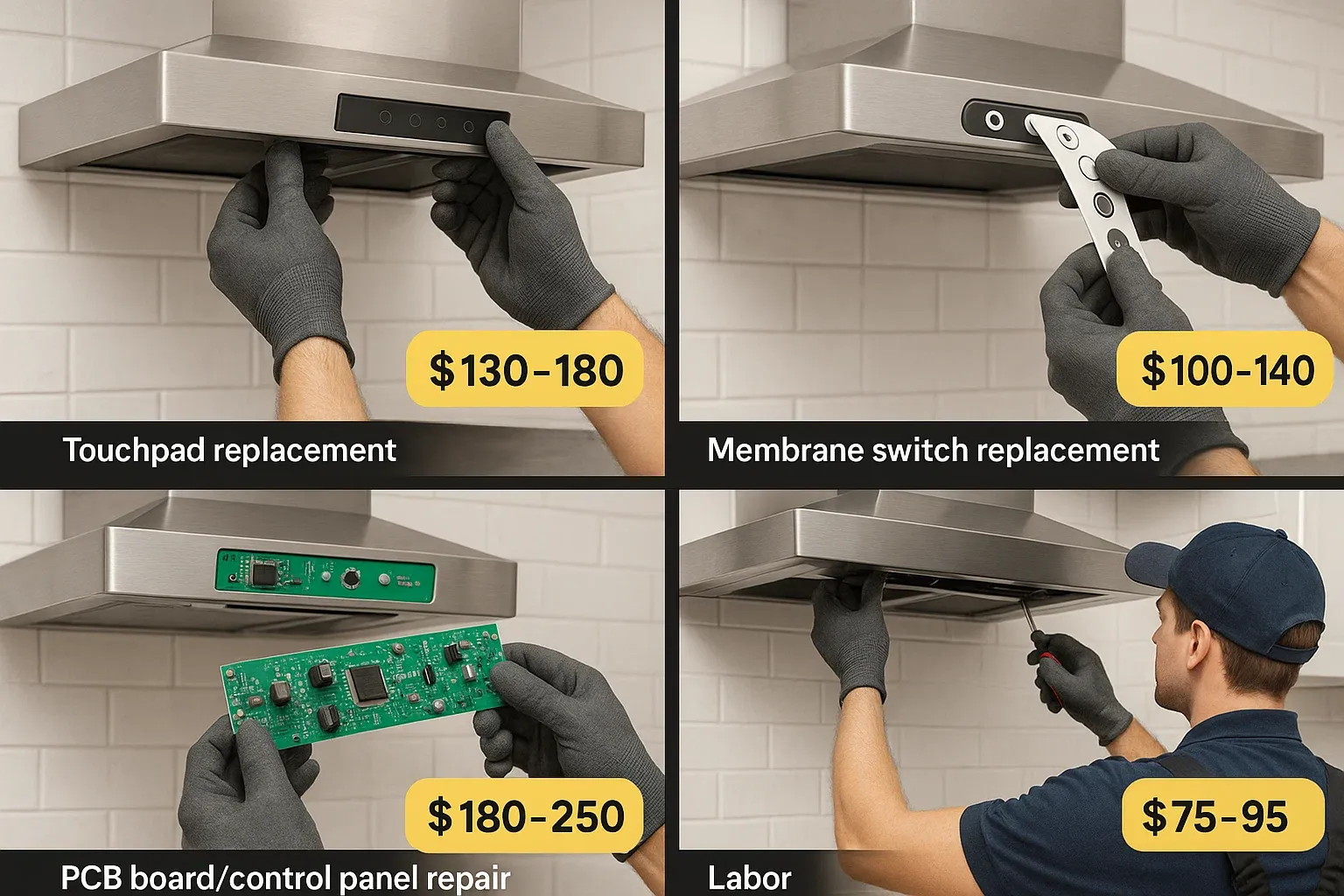 Range hood repair cost Sacramento – touchpad, membrane switch, control board, and labor pricing comparison