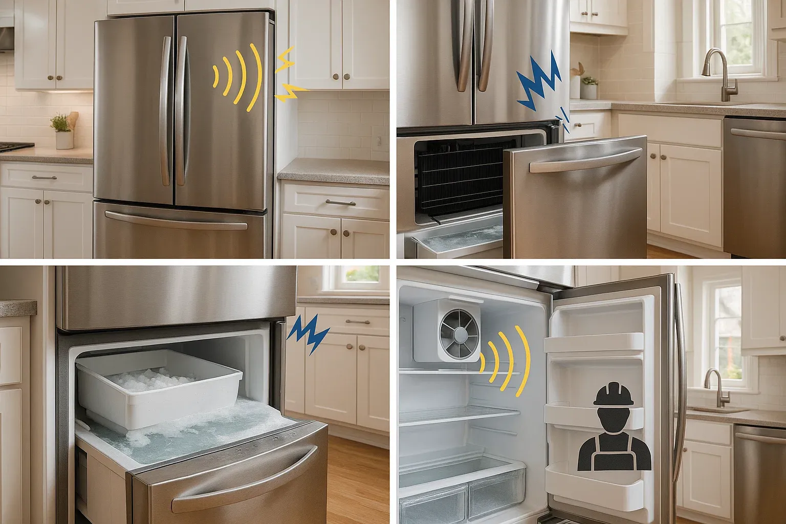 When to call professional refrigerator repair Sacramento – loud humming, clicking, ice maker overflow, and fan noise issues