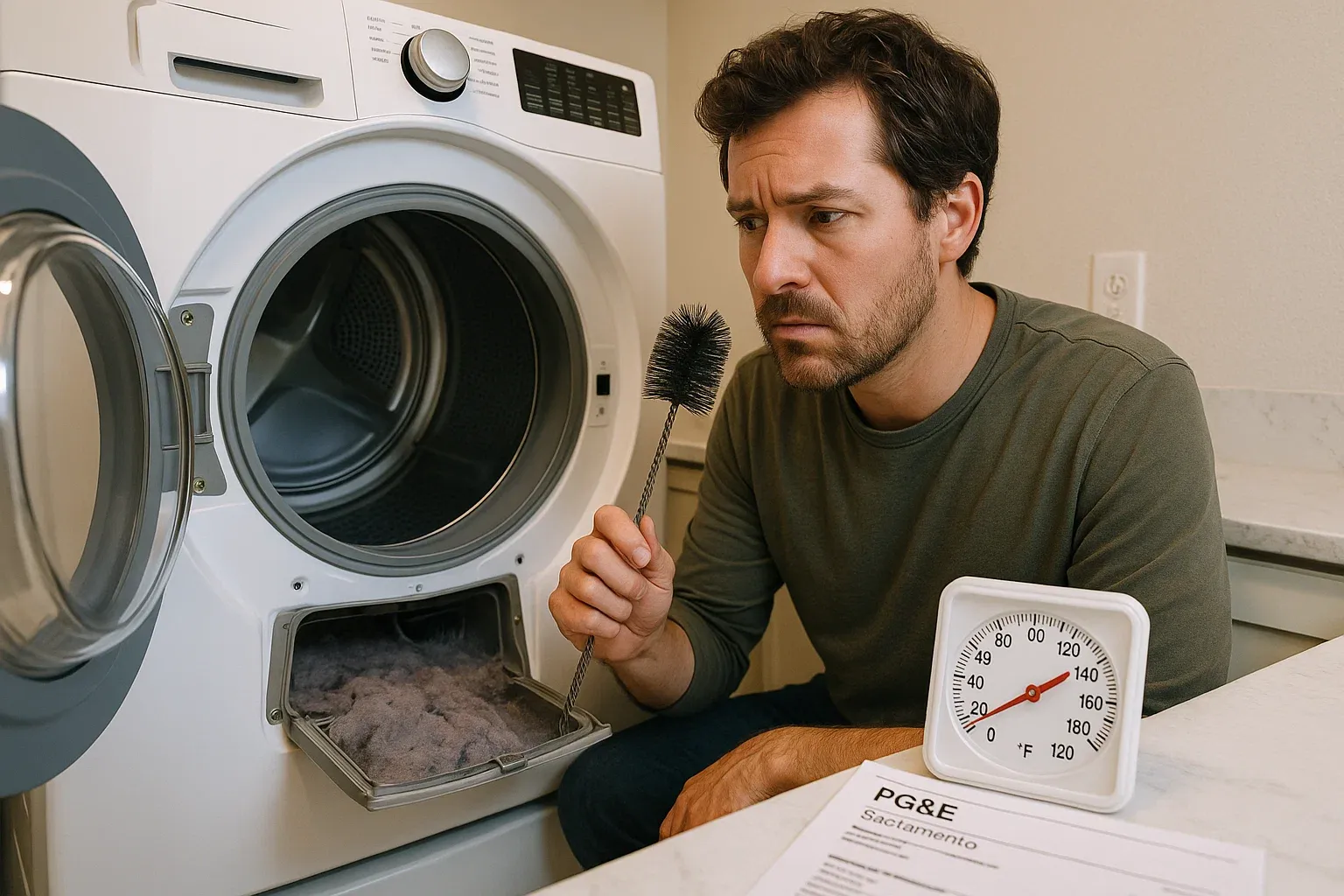 Sacramento dryer overheating – lint buildup and hot summer conditions causing burning smell and fire risk