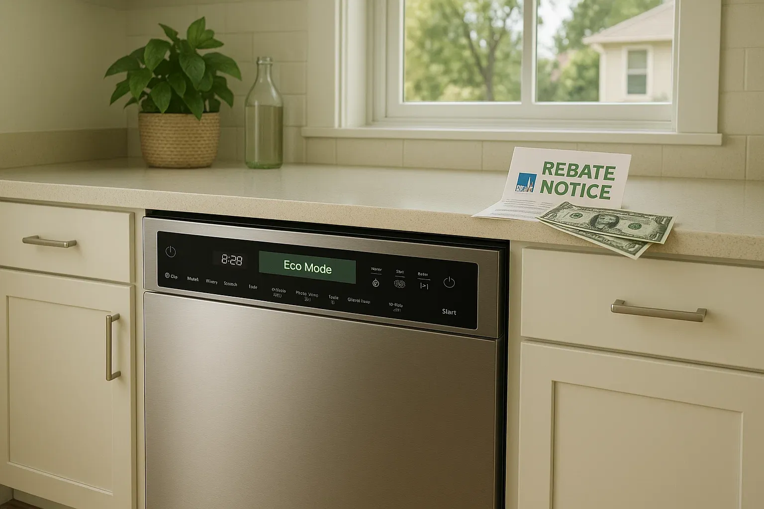 LG dishwasher eco-cycle in Sacramento kitchen – PG&E rebates and energy-efficient settings save on bills
