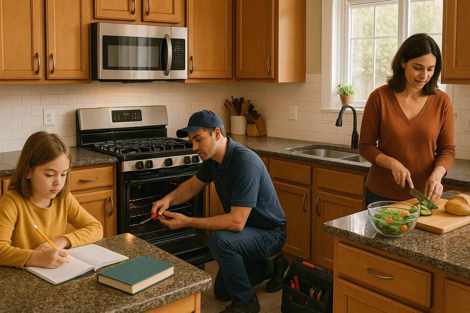 Same-day range repair in Roseville kitchen minimizing family routine disruption.