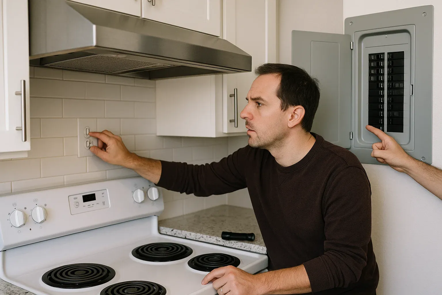 Sacramento homeowner checking range hood power plug and circuit breaker as first troubleshooting step when the hood won’t turn on.