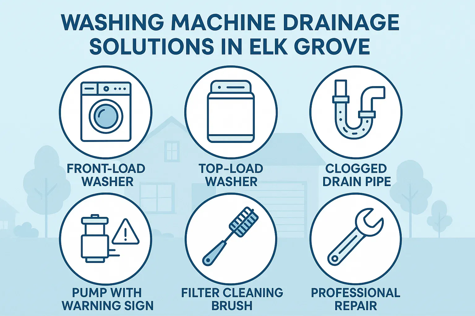 “Key takeaways for fixing washing machine not draining in Elk Grove: washer type identification, clogged pipe and pump checks, manual draining, hose maintenance, hard water care, and when to call professional repair.”