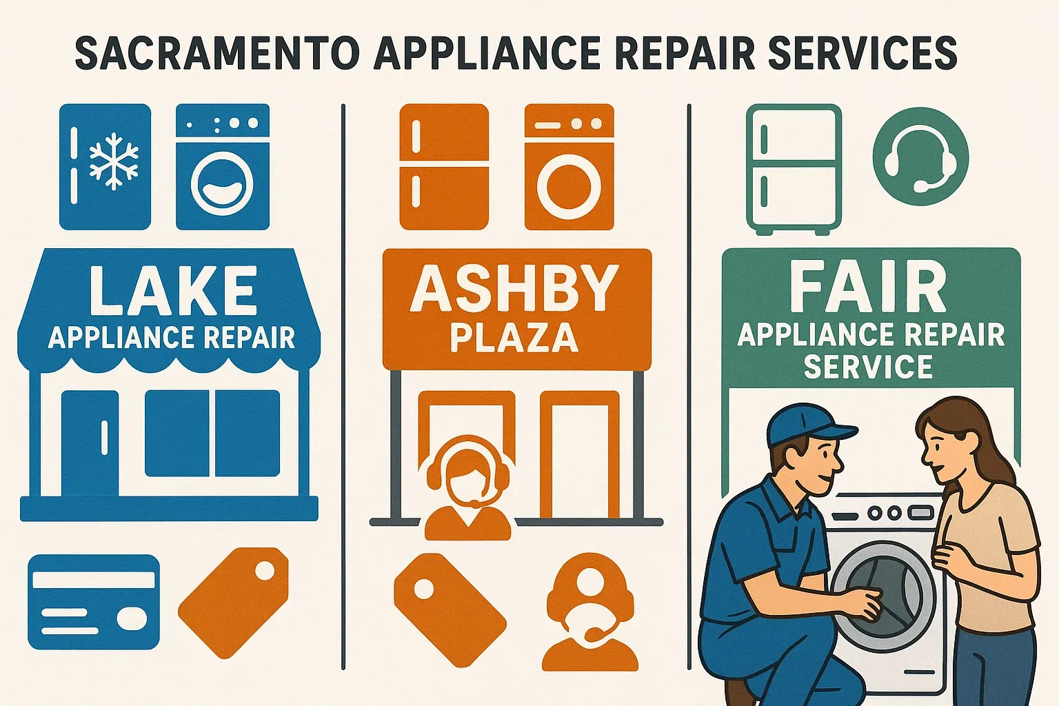 Fair Appliance Repair Service in Sacramento highlighted as a top choice over other appliance repair services with expert staff, affordable pricing, and payment options.