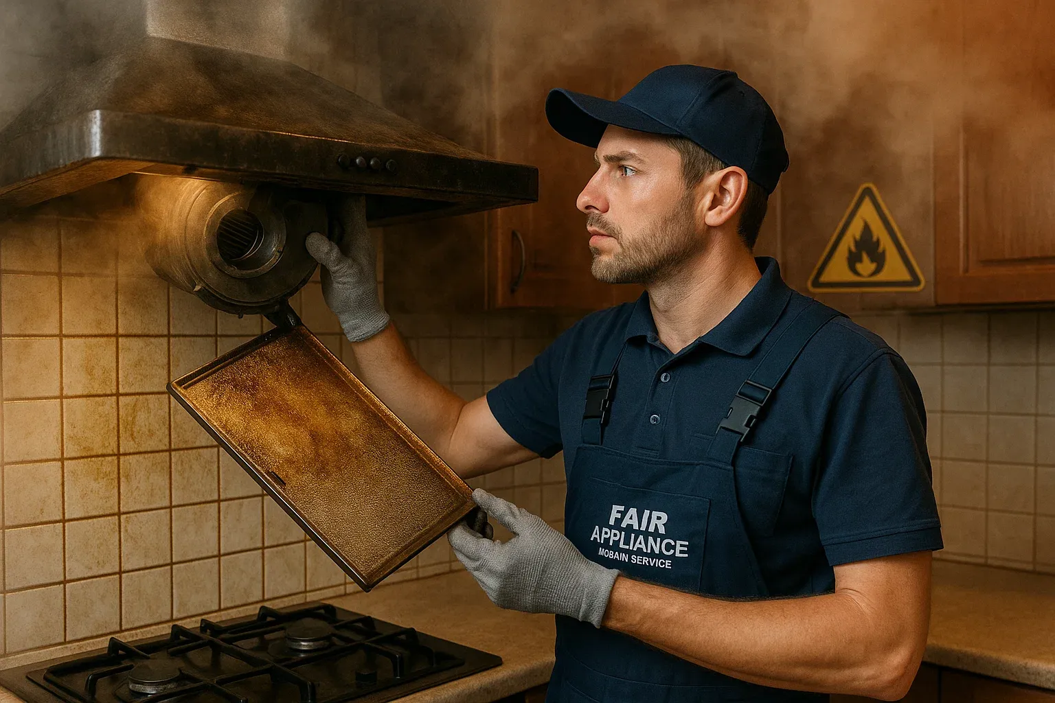 Range hood repair in Sacramento preventing grease buildup and kitchen fire hazards.
